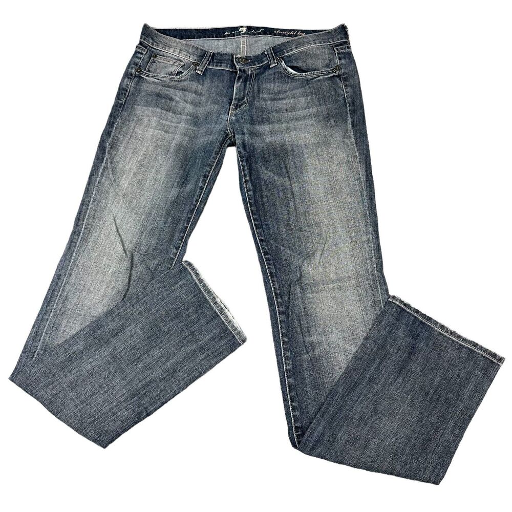 7 For All Mankind Straight Leg Jeans Womens 30 Blue Good Low Rise U190C564S‎